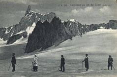 Vintage Postcard Alpinism Caravan with the collar of the Giant