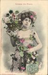 Vintage Postcard Fantasy the language of the Flowers Woman Geranium