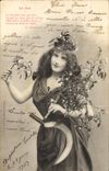 Vintage Postcard Fantasy Flowers Woman the GUI
