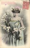 Vintage Postcard Fantasy Flowers Woman the Lily