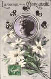 Vintage Postcard Fantasy Flowers the language of the Marguerite Woman