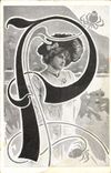 Vintage Postcard Fantasy Woman Letters Letter P Spider
