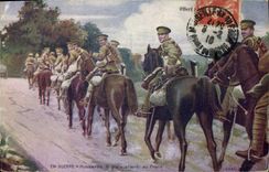 CPA Militaria Hussards anglais allant au front 
