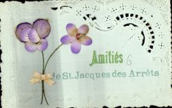 CPA Fantaisie Brodee Fleurs St Jacques des Arrets 