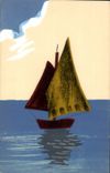 Vintage Postcard Fantasy Boat (baize decoration)