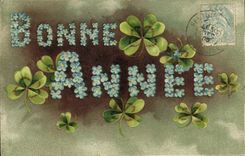 Vintage Postcard Fantasy Flowers Happy new year Clover