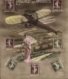 CPA Fantaisie Langage des timbres Fmme Avion Aviation Semeuse 