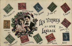 CPA Fantaisie Les timbres et leur Langage Semeuse 