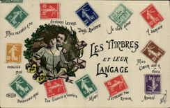 CPA Fantaisie Les timbres et leur Langage Semeuse 
