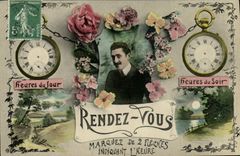 Vintage Postcard Fantaisie Return Heures of the Heures day of the evening Fob watch