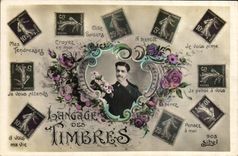 CPA Fantaisie Langage des timbres Semeuse 