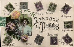 CPA Fantaisie Langage des timbres Femme 