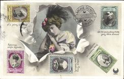 CPA Fantaisie Langage des Timbres Femme 
