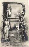Vintage Postcard Fantasy Woman Letters Letter R Dog