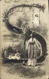 Vintage Postcard Fantasy Woman Letters Letter S Children