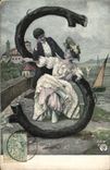 Vintage Postcard Fantasy Woman Letters Letter S Boat
