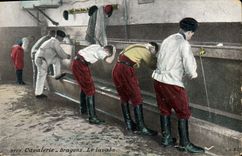 Vintage Postcard Militaria Cavalry Dragons the wash-hand basin