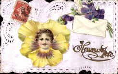 Vintage Postcard Brodee Fantasy Flowers Child