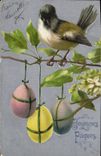 Vintage Postcard Fantasy Flowers Bird Easter eggs