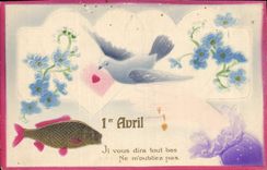 Vintage Postcard Fantasy Flowers Poisson Dove Hand