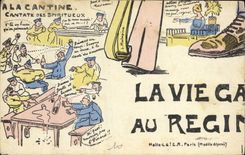 CPA Puzzle Militaria A la cantine Cantate des spiritueux 