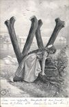 Vintage Postcard Fantasy Woman Letters Letter W