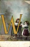 Vintage Postcard Fantasy Children Letters Letter W