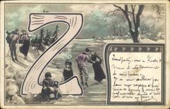 Vintage Postcard Fantasy Woman Letters Letter Z Ski