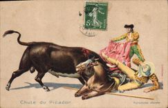 CPA Corrida Course de taureaux Chute du picador 