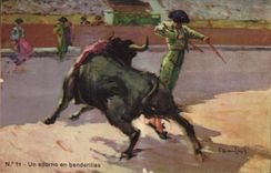 Postal Corrida Corrida de toros un adorno en banderillas
