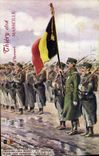 CPA Militaria Chasseurs a pied belges Au drapeau