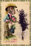 Vintage Postcard Fantaisie Flowers Apes