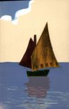 CPA Fantaisie Bateau de peche (feutrine) 