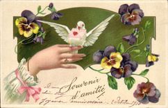 Vintage Postcard Fantasy Flowers Dove Hand