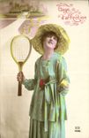 Vintage Postcard Tennis Woman Guarantees affection