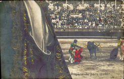 Vintage Postcard Puzzle Bullfight Bullfight Preparando para matar