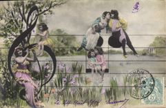 Vintage Postcard Fantasy Key Woman of music