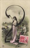 Vintage Postcard Fantaisie Woman Figures Quantifies 2