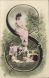 Vintage Postcard Fantaisie Woman Figures Quantifies 8