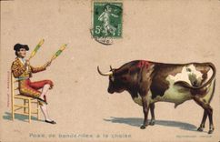 Vintage Postcard Corrida Bullfight Pose banderillas has the chair