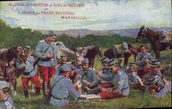 CPA Militaria Une bonne partie Cartes Alcool de menthe Freres Mathias Marseille