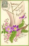 Vintage Postcard Fantasy Flowers Boat Memory of Marseilles