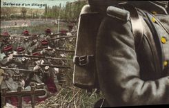CPA Puzzle Militaria Defense d'un village