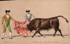 CPA Corrida Course de taureaux Passe de manteau a deux 