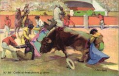 CPA Corrida Course de taureaux Caida al descubierto y coleo 