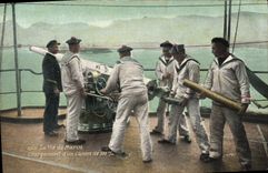 Vintage Postcard Militaria Sailors life of the sailor Loading of a gun of 100 mm