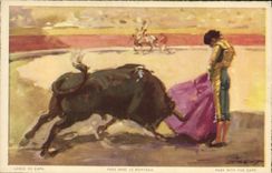 Vintage Postcard Corrida Bullfight Passes with the coat