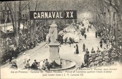 CPA Carnaval XX Aix en Provence Cours Mirabeau Pierrot et Colombine quittent l'etoile d'amour pour rendre visite a SM Carnaval XX 