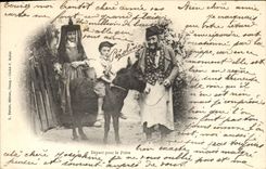 Vintage Postcard Folklore Bresse Departure for the fair Donkey Mule Child