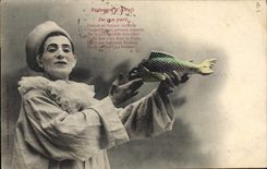 CPA Fantaisie Pierrot Pierrots Poisson d'Avril 